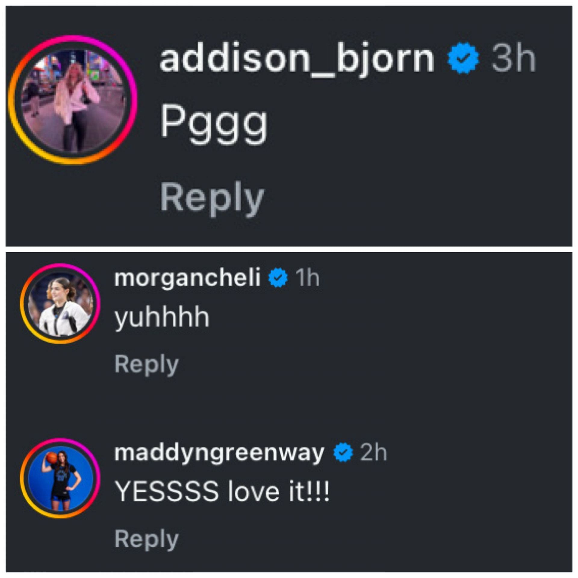 Kayleigh Heckel's teammates react to her Team USA post on IG. Image via @heckel.kayleigh
